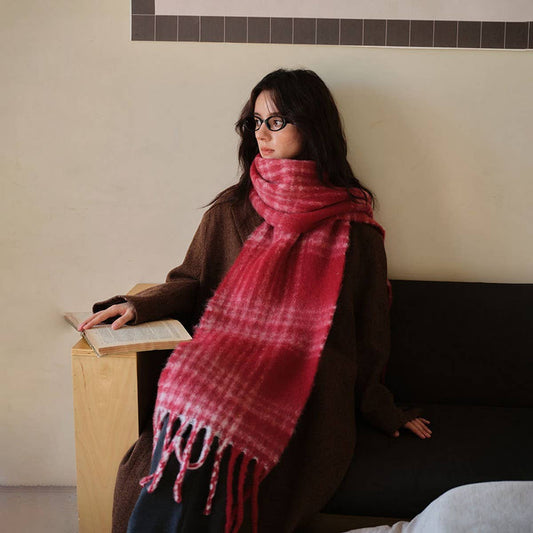 Red Plaid Scarf ??Soft Faux Cashmere Winter Wrap_CWASC2343