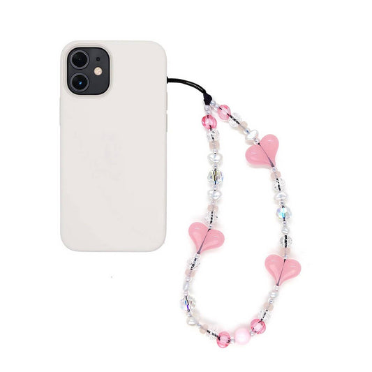 CWMM8723_HEART SIMPLE HIGH-GRADE BEADED MOBILE PHONE CHAIN