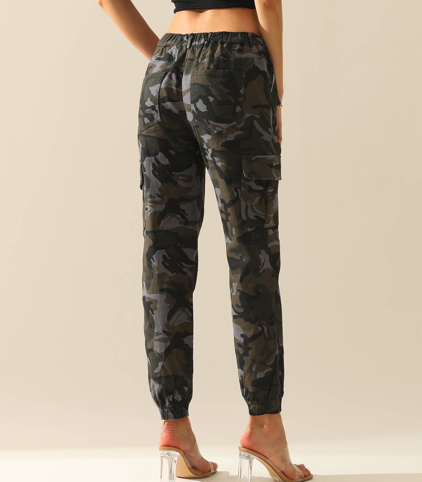 CWBLP400-1_Elastic Waist Camo Cargo Pants Cotton Work Pants