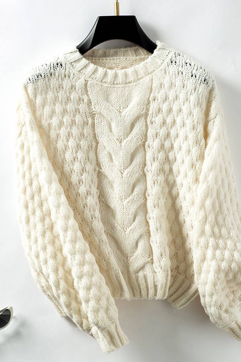 CWOSWL2836_CASUAL OPEN KNIT CABLE PULLOVER SWEATER