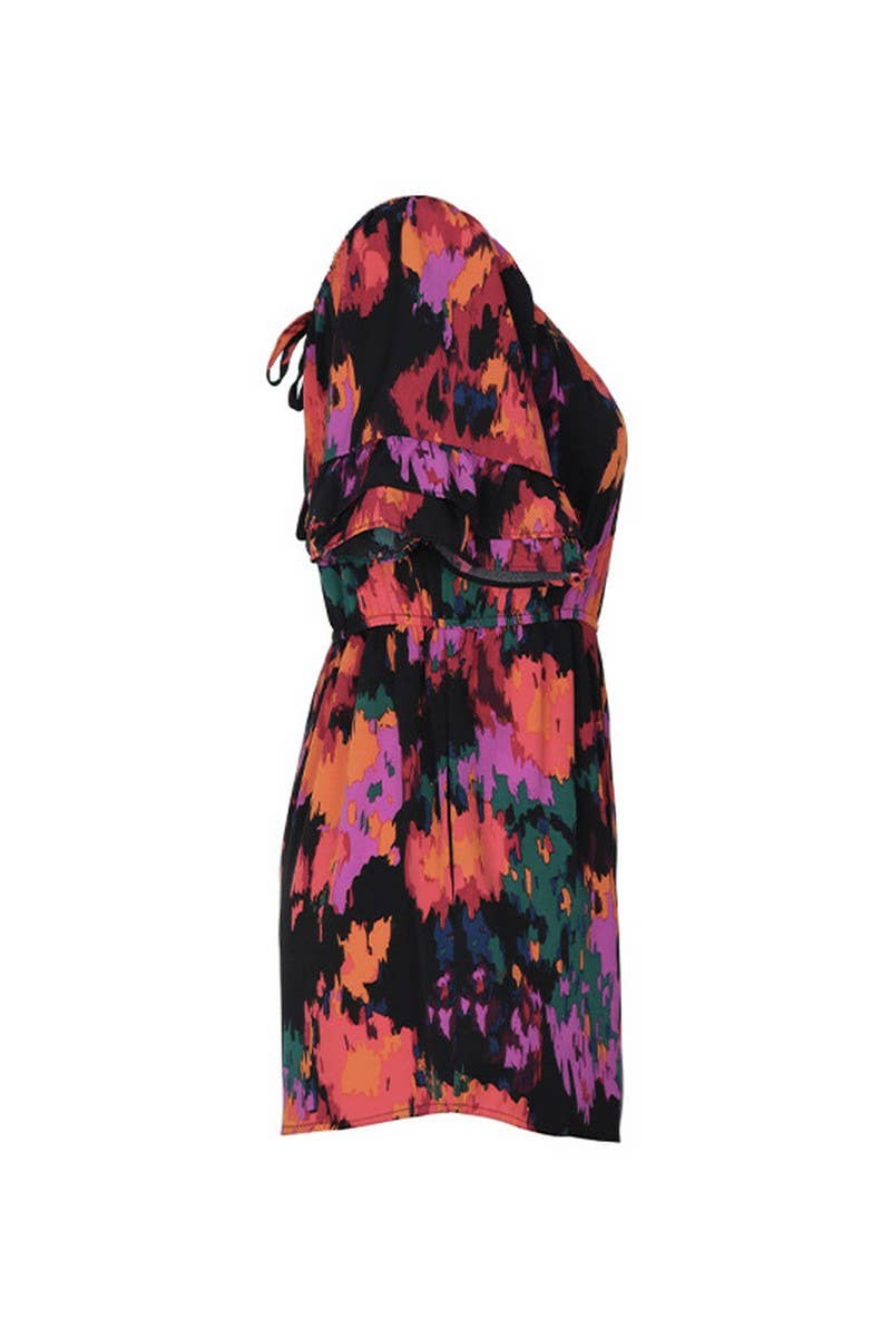 CWSJS0639_OFF THE SHOULDER RUFFLE SLEEVED SHORTS JUMPSUIT