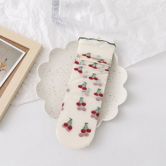 WOMEN THIN FRUIT PRINT ICE SOCKS