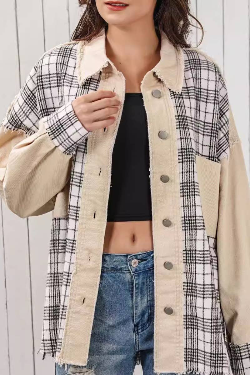 CWTSTL1318_CASUAL PLAID LONG-SLEEVED SHIRT COAT TOP