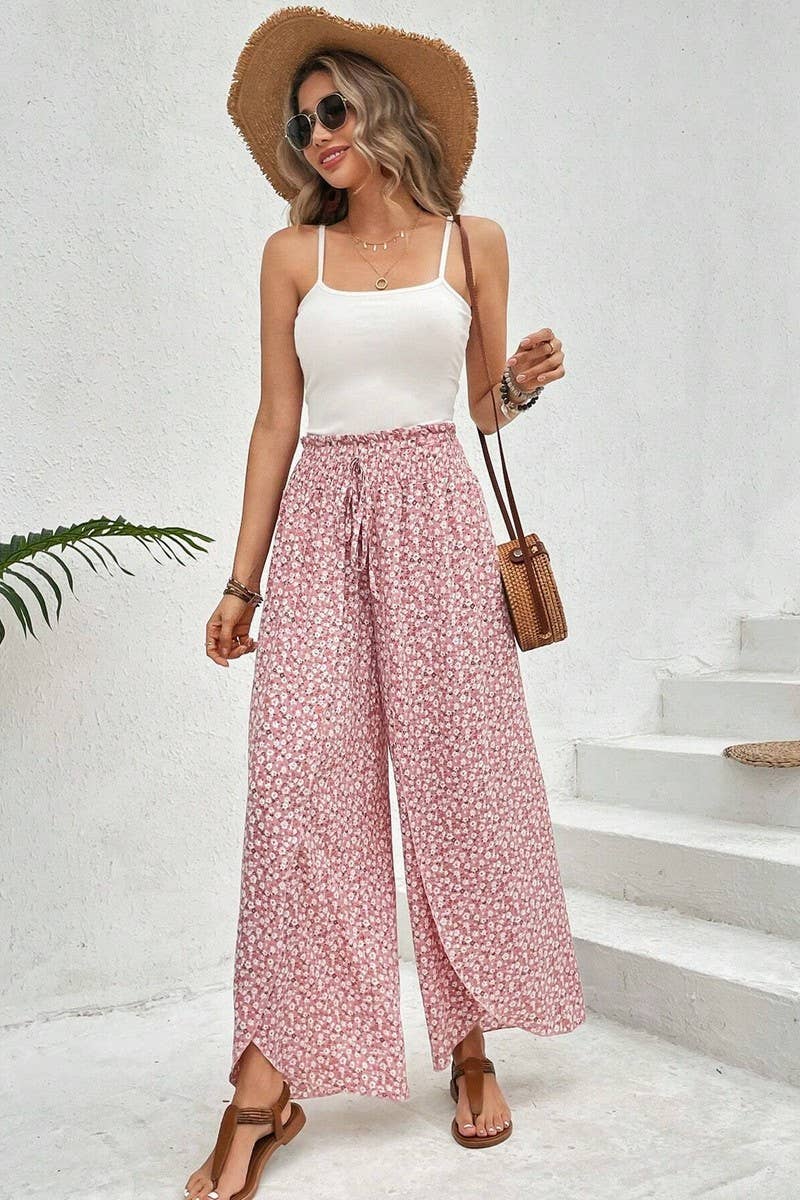 CWBLP1882_SUMMER FASHION FLORAL SIDE SLIT WIDE LEG CULOTTES