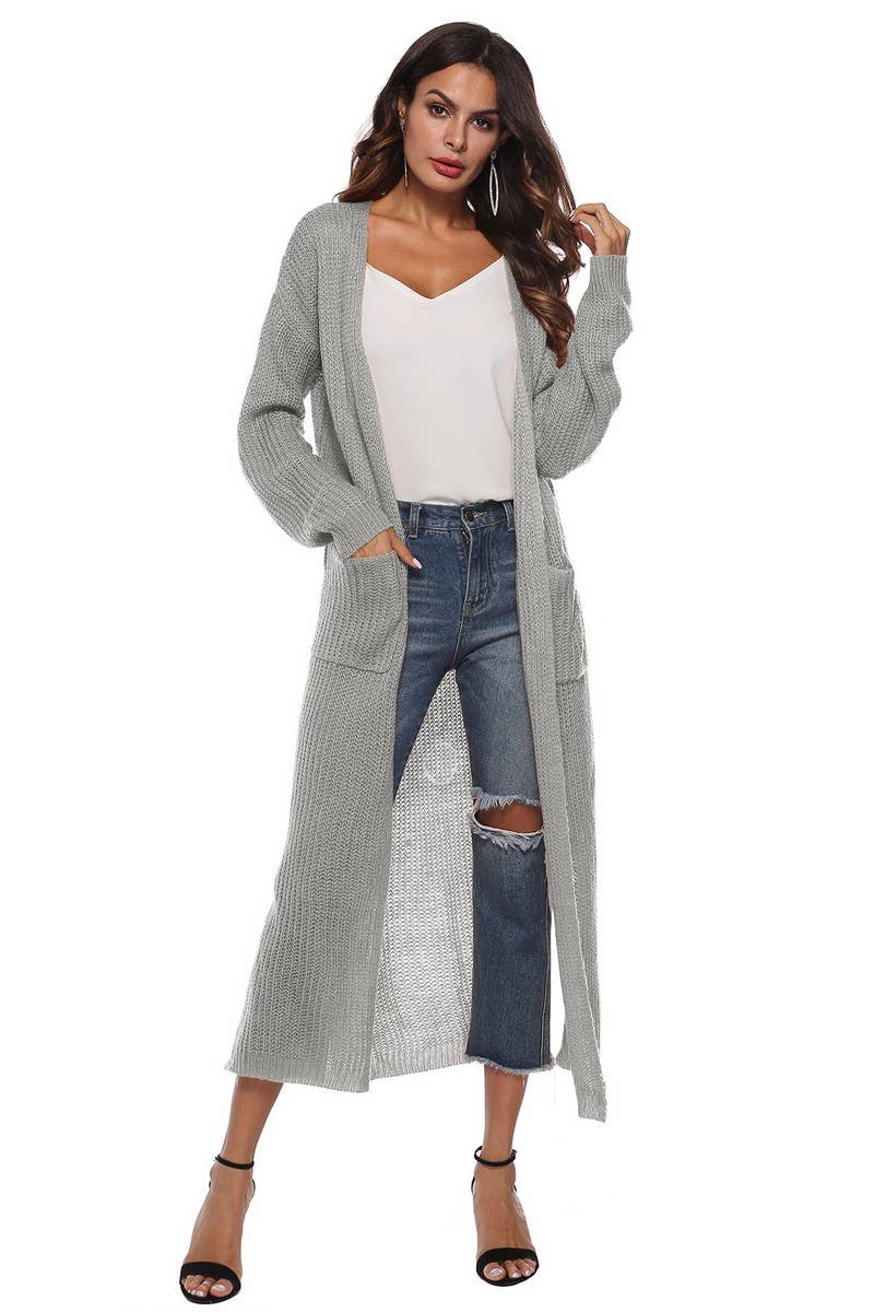 CWSBSL00032_WOMEN LONG KNIT CARDIGAN WITH POCKETS