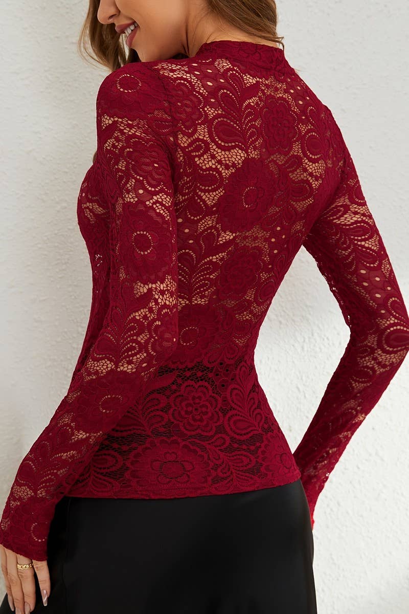 CWTBLL3524_LACE STAND COLLAR LONG SLEEVE BOTTOMING TOP