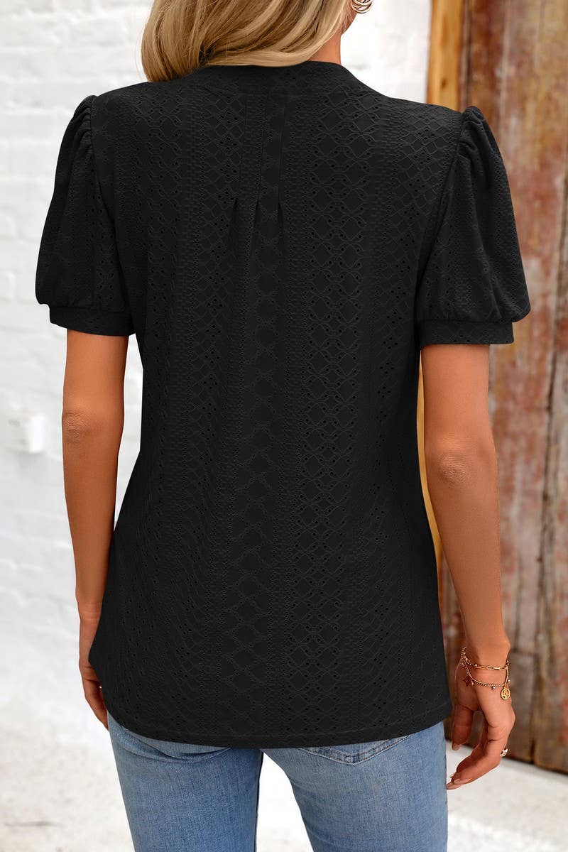 CWTBLS0794_SOLID COLOR V NECK LOOSE SHORT SLEEVED TOP