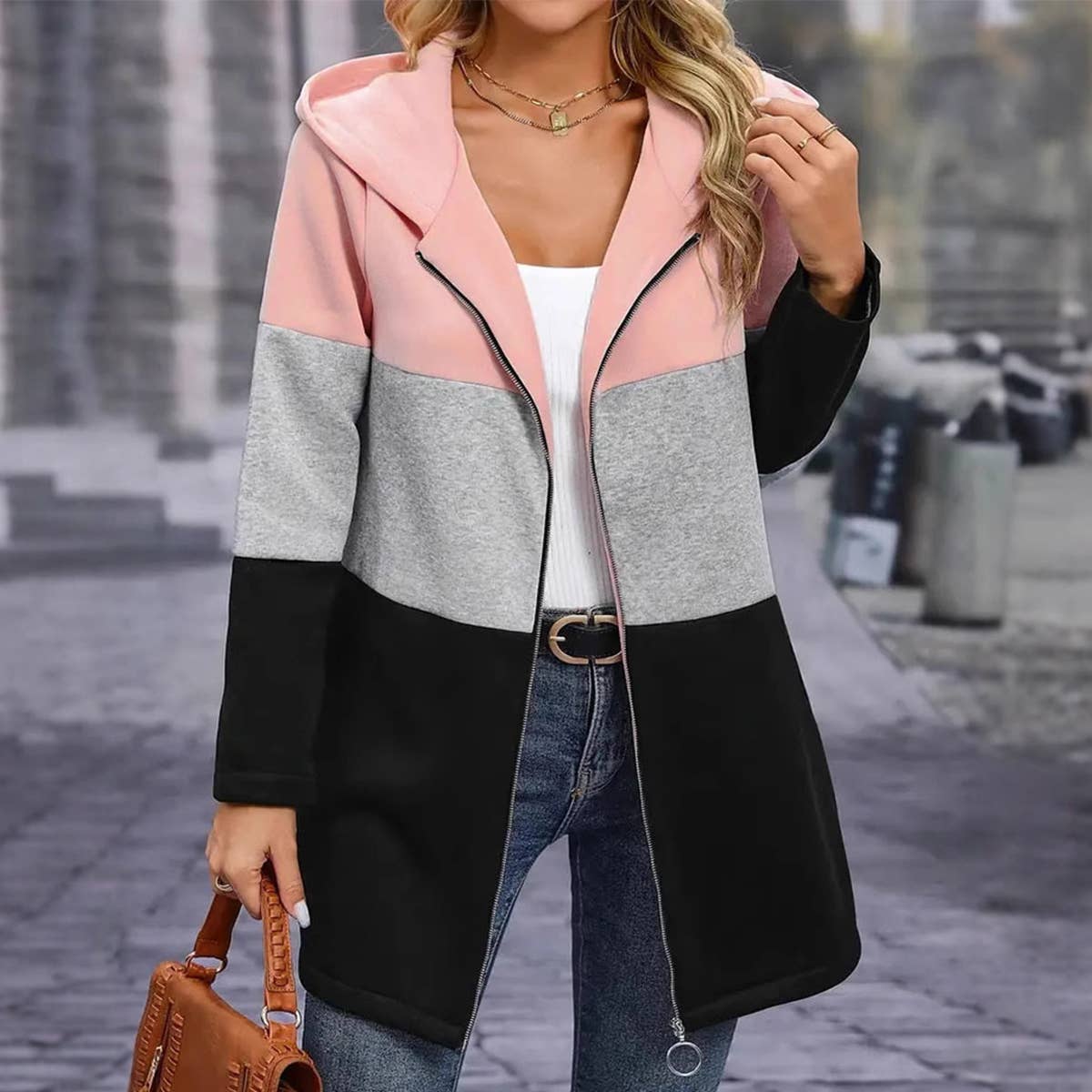 CASUAL FASHION LOOSE COLOR MATCHING HAT COAT