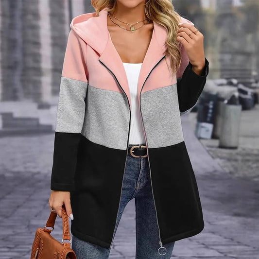 CASUAL FASHION LOOSE COLOR MATCHING HAT COAT