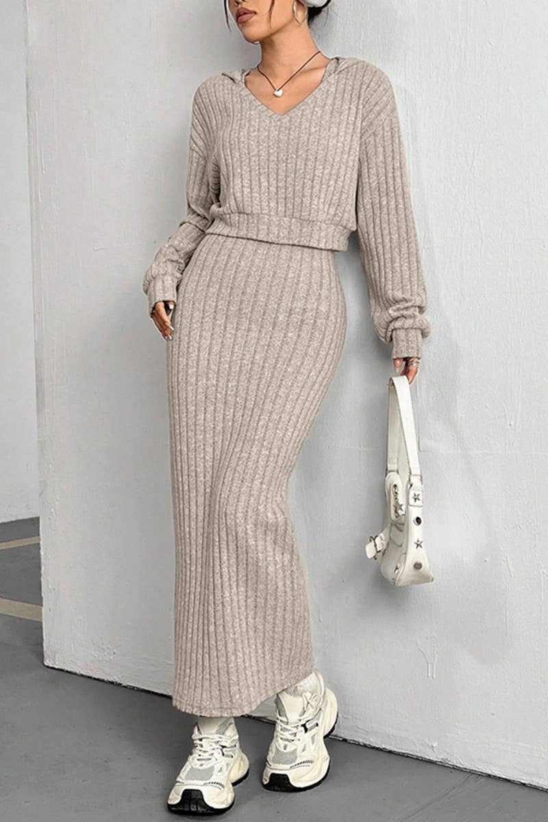 CWSS01295_HOODED SWEATSHIRT LONG SKIRT TWO-PIECE SUIT