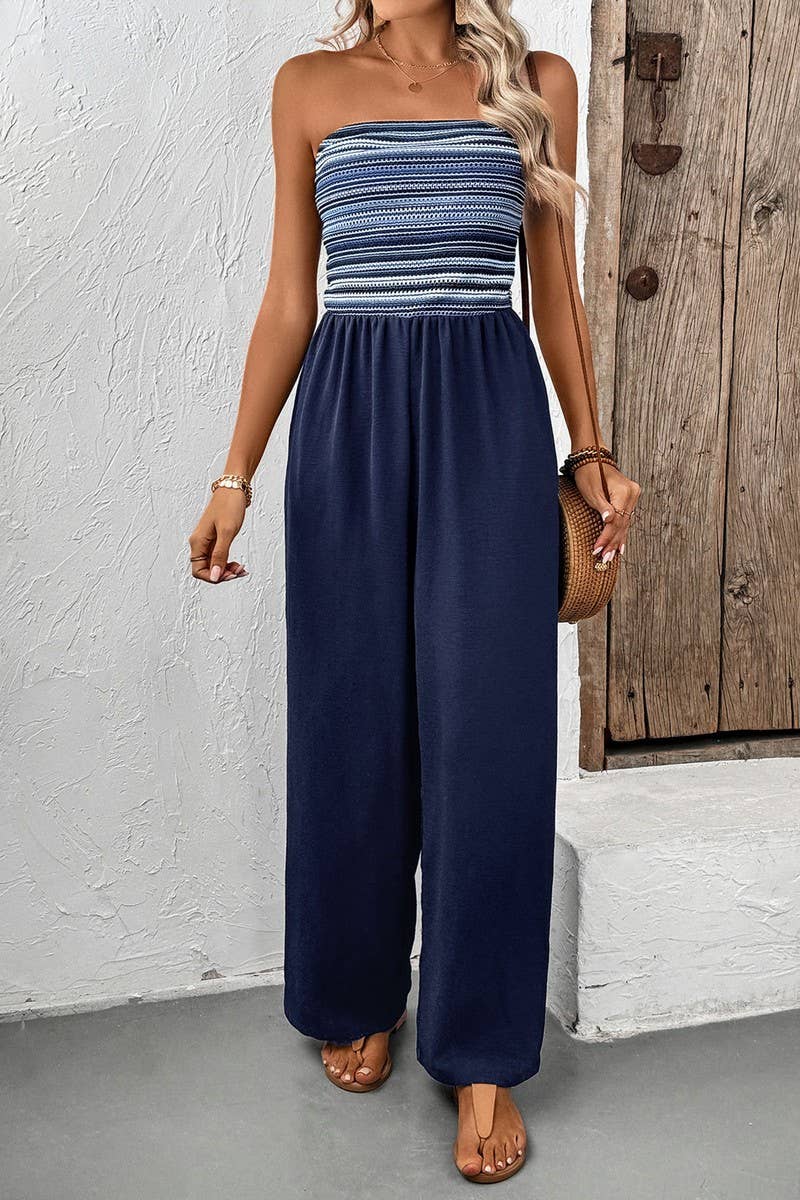 CWSJS1466_SUMMER CASUAL TUBE TOP STRIPED JUMPSUIT