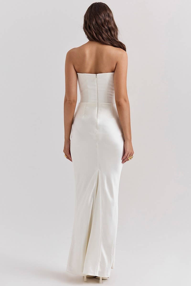 CWDMD5492_STRAPLESS BONED FITTED SOLID COLOR MERMAID DRESS