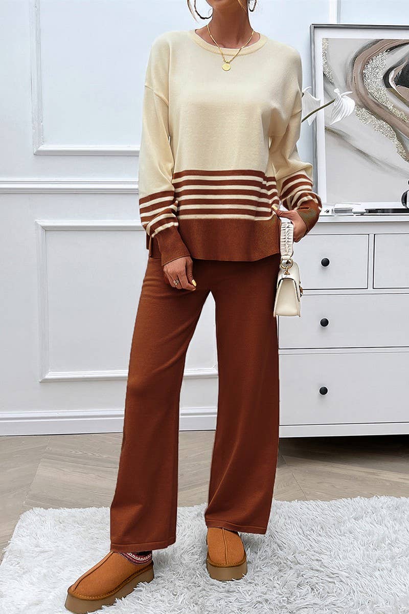 CWSS1057_AUTUMN CASUAL LOOSE CONTRAST COLOR SWEATER SUIT