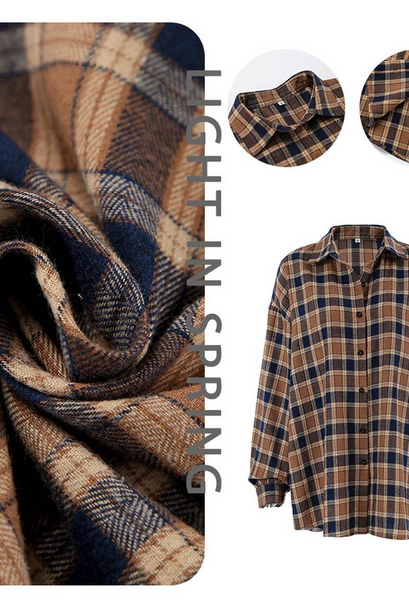 CWTBLL556_PLAID LOOSE CASUAL COMMUTER LONG-SLEEVED SHIRT