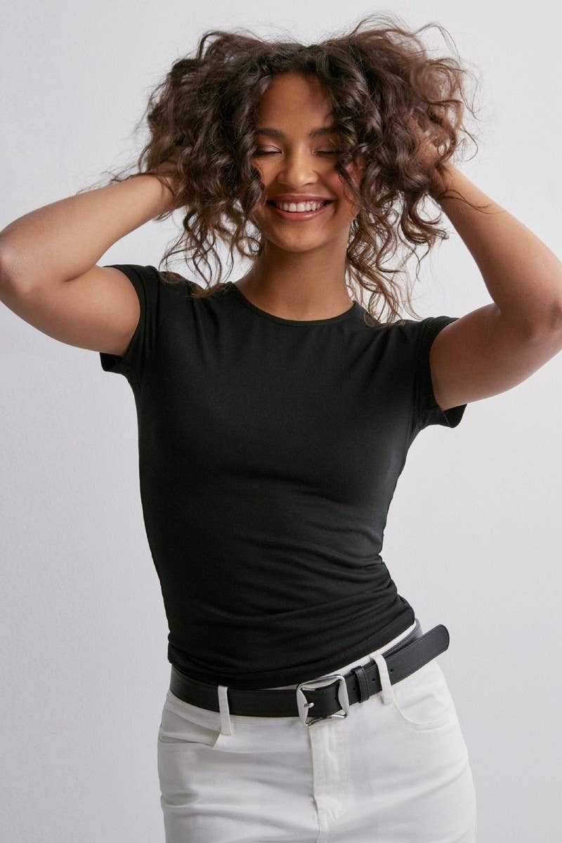 CWTTS1586_ROUND NECK SEXY SLIM PURE HOT GIRL T-SHIRT