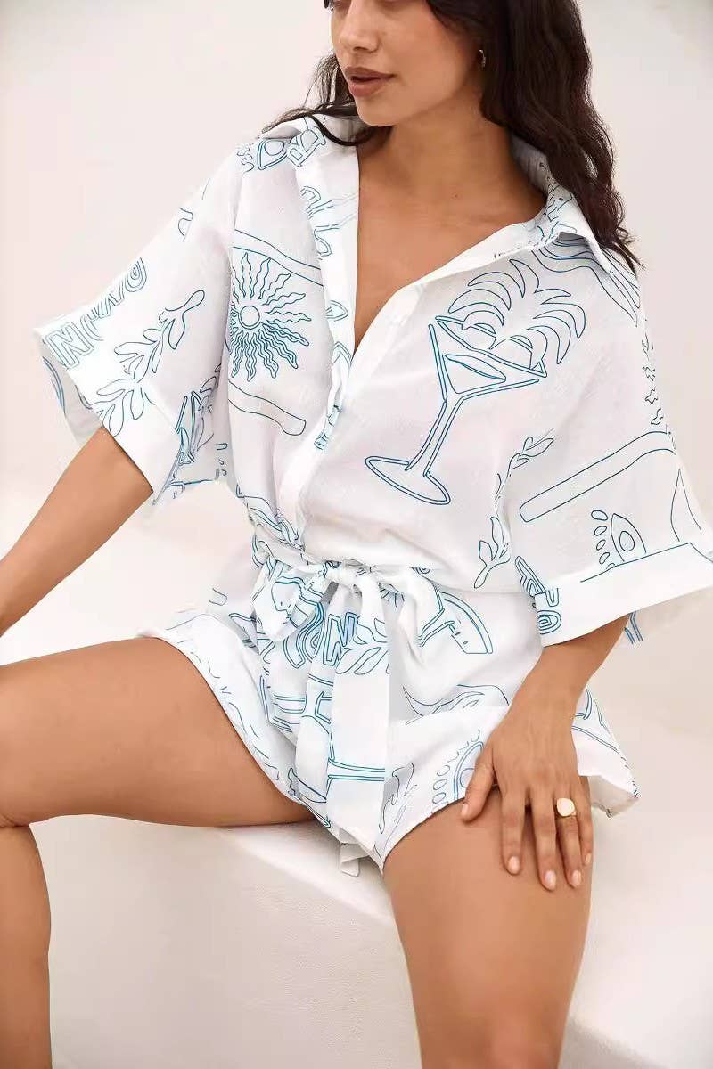 CWSJS1653_LAPEL MID-LENGTH SLEEVE TIE SHORT JUMPSUIT