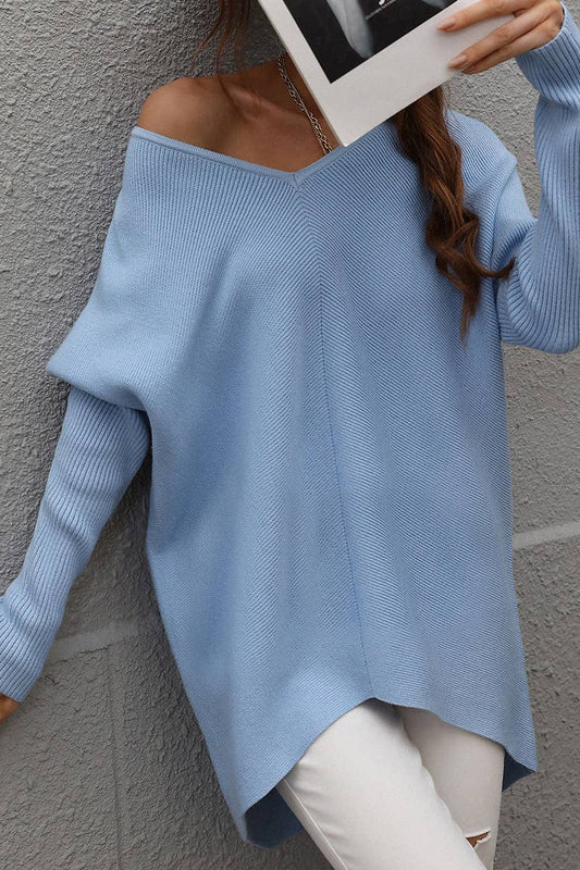 CWOSWL613  Oversized Long Sleeve V-Neck Pullover Sweater