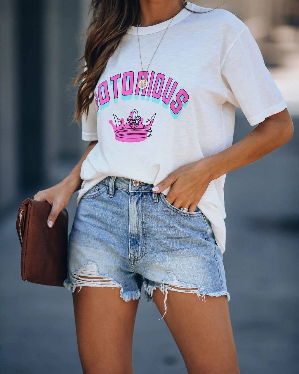 Crown print sweet casual short-sleeved blouse