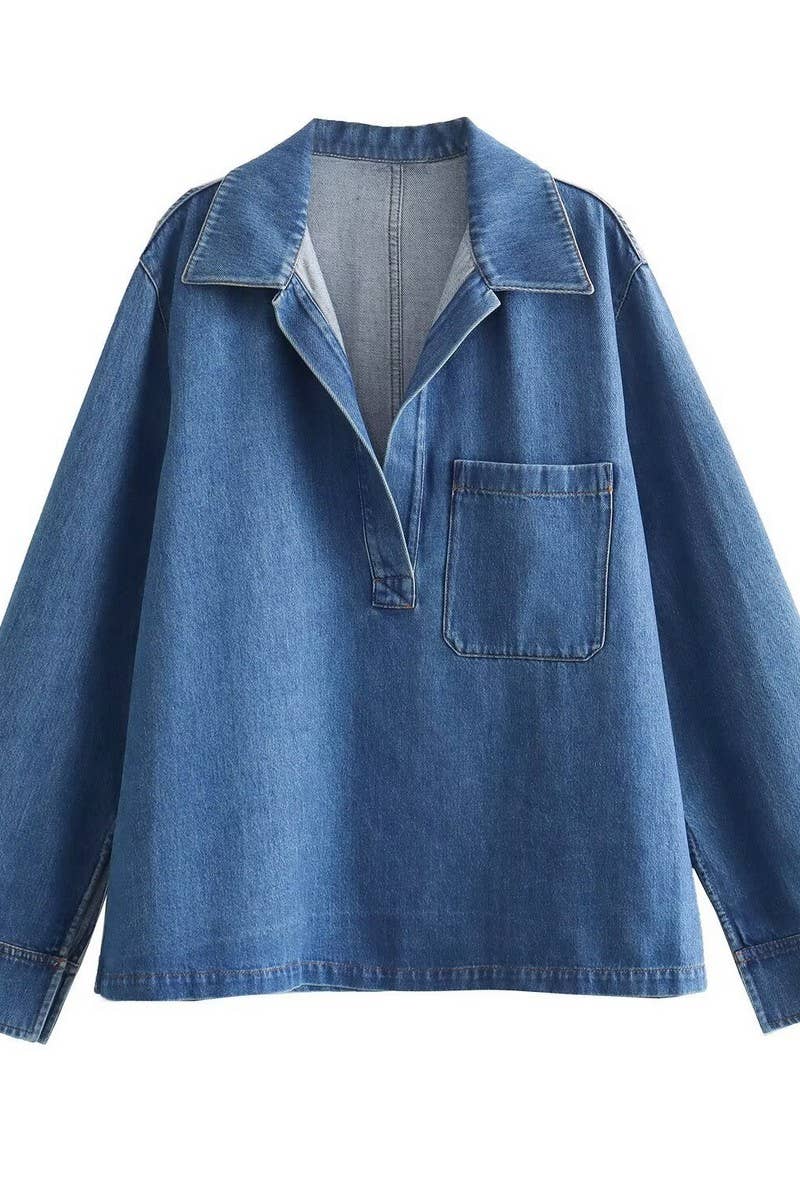 CWSTB1431_WASHED BLUE DENIM TOP AND STRAIGHT PANTS SET