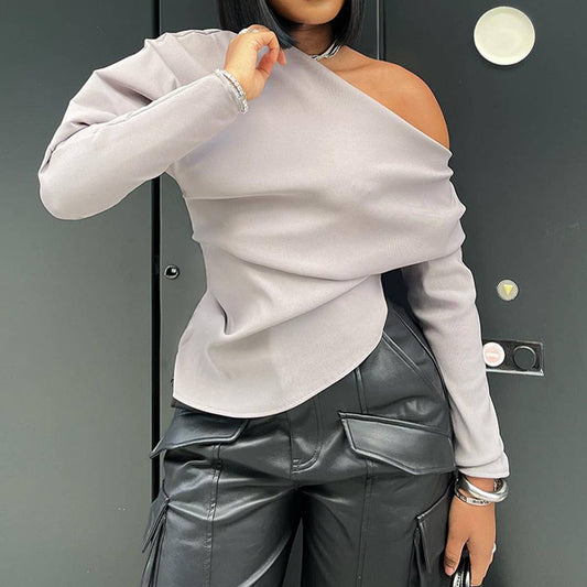 DIAGONAL NECKLINE IRREGULAR FASHION HOODIE