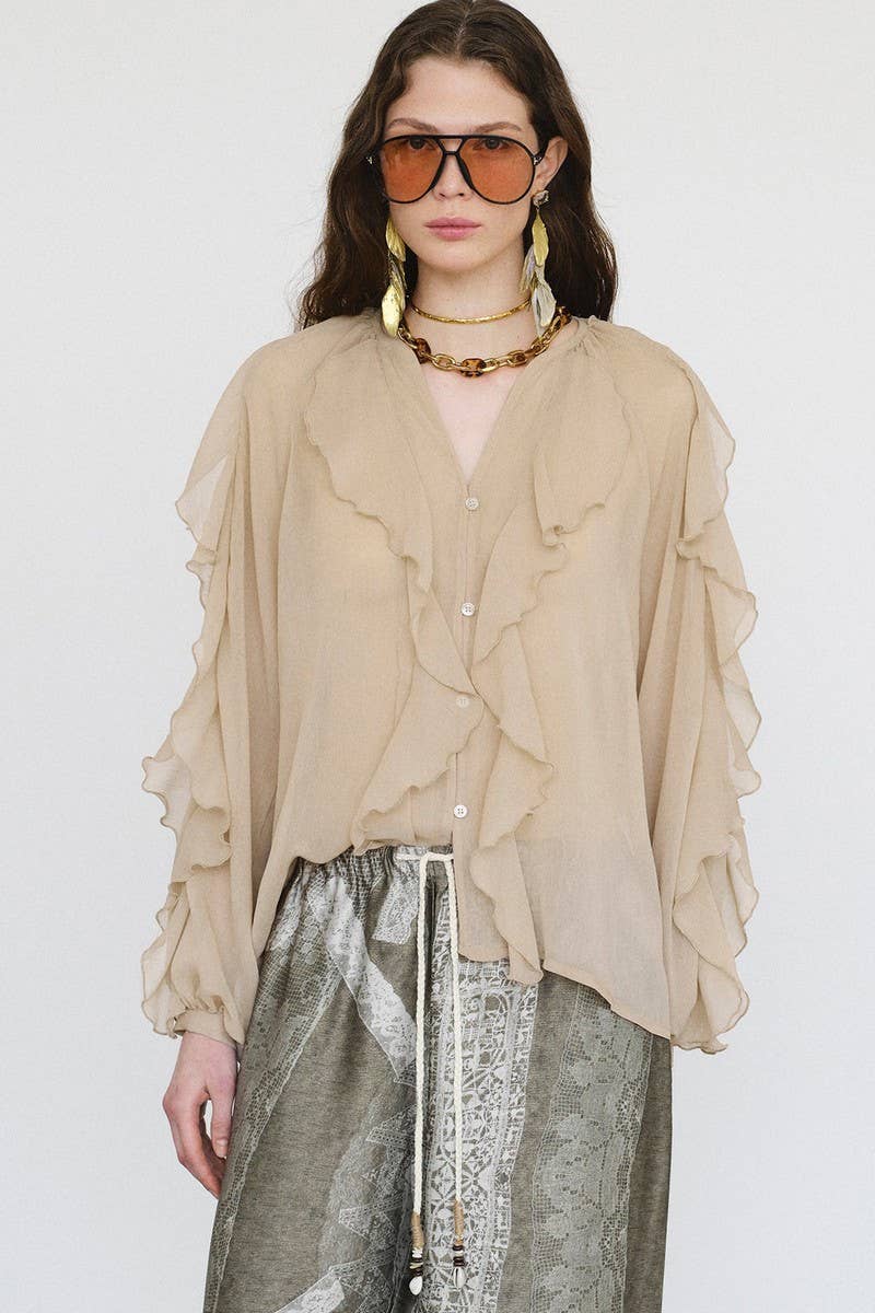 CWTTL2042_SOLID COLOR TEMPERAMENT RUFFLED ZIPPER TOP