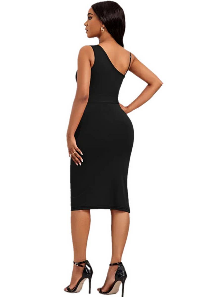 CWDSD7145_SOLID COLOR SEQUIN BELT EVENING GOWN DRESS