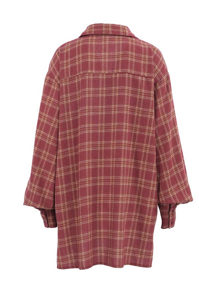 CWTSTL2598_RETRO RED PLAID LOOSE LONG-SLEEVED SHIRT