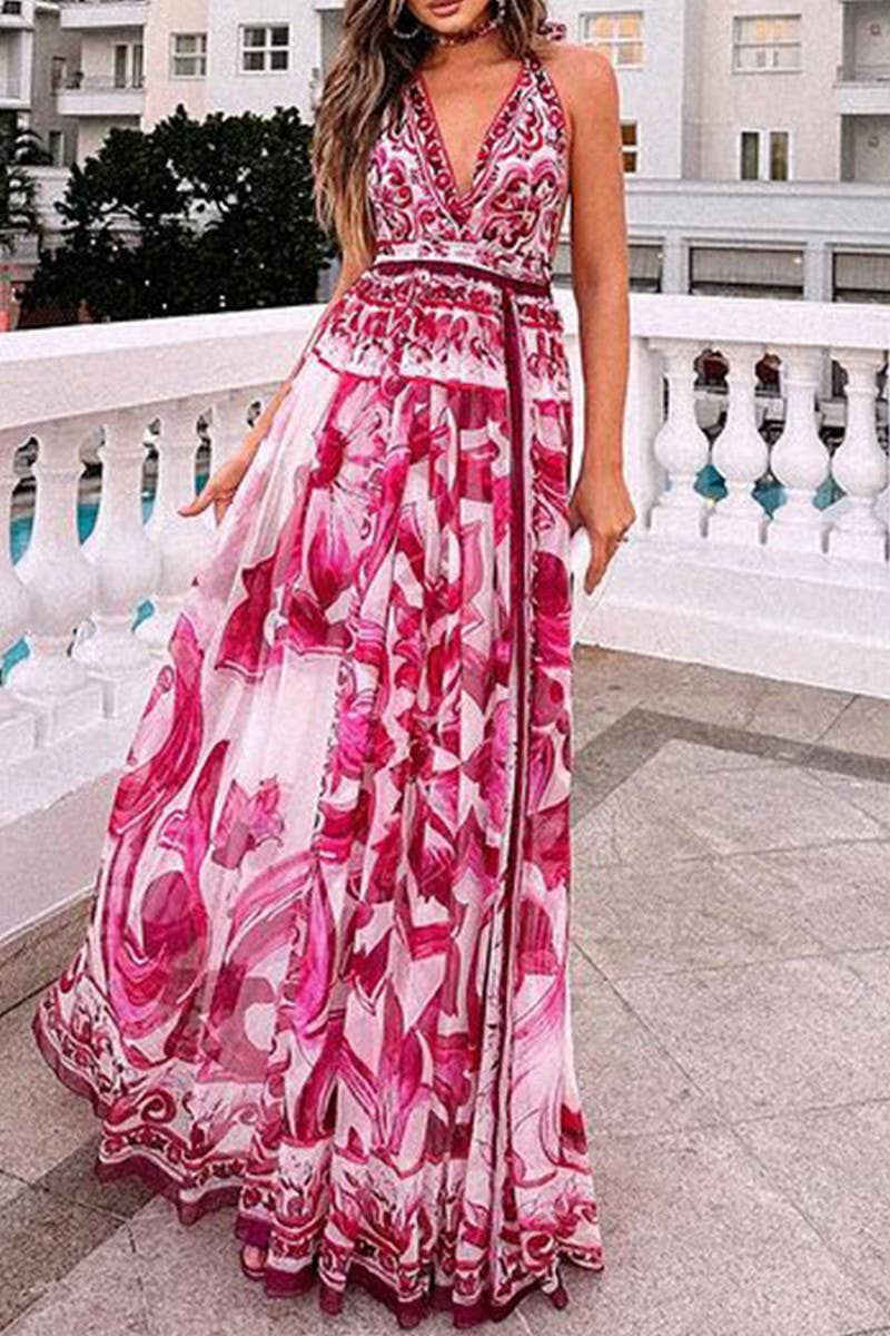 CWDHL0324_PRINTED HALTER BACKLESS NECK LONG DRESS