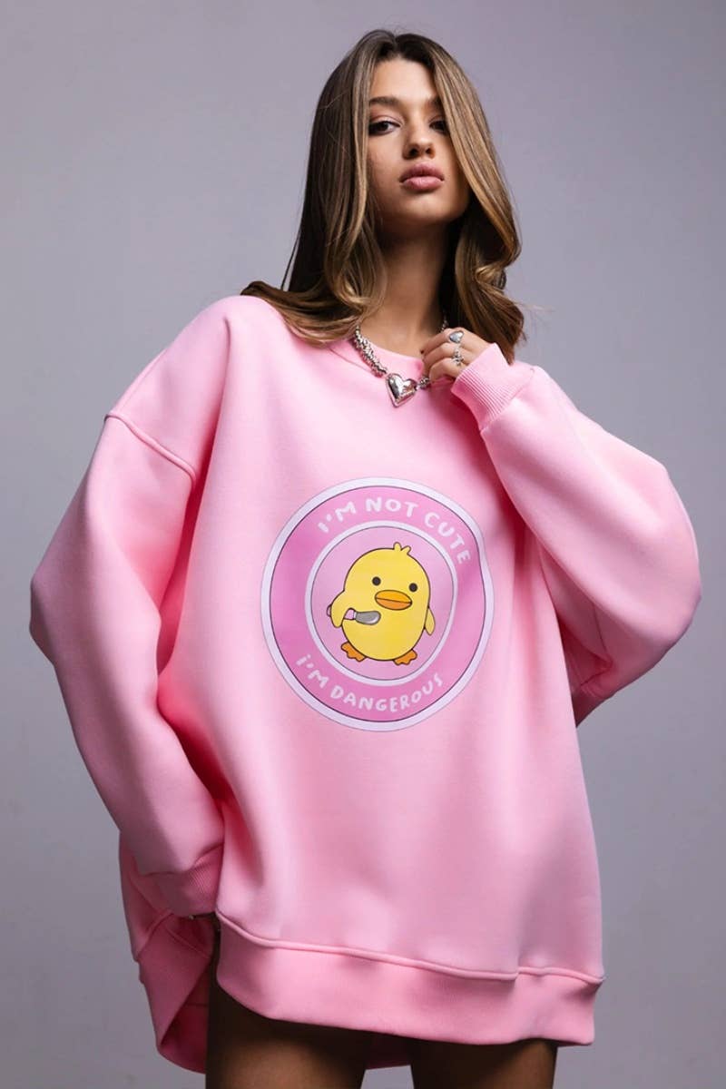 CWTBLL1671_LOOSE YELLOW DUCK PRINT LONG SLEEVE TOP