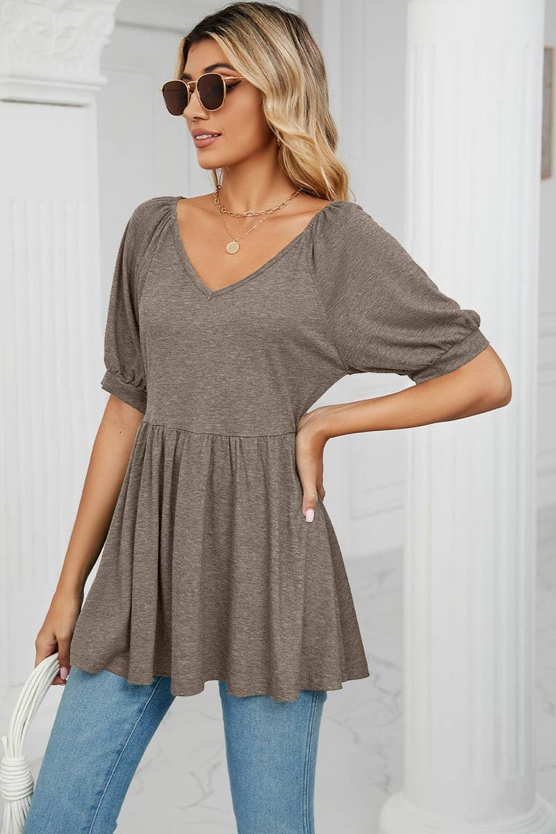 CWTTS0753_V-Neck Shirt Sleeve Top