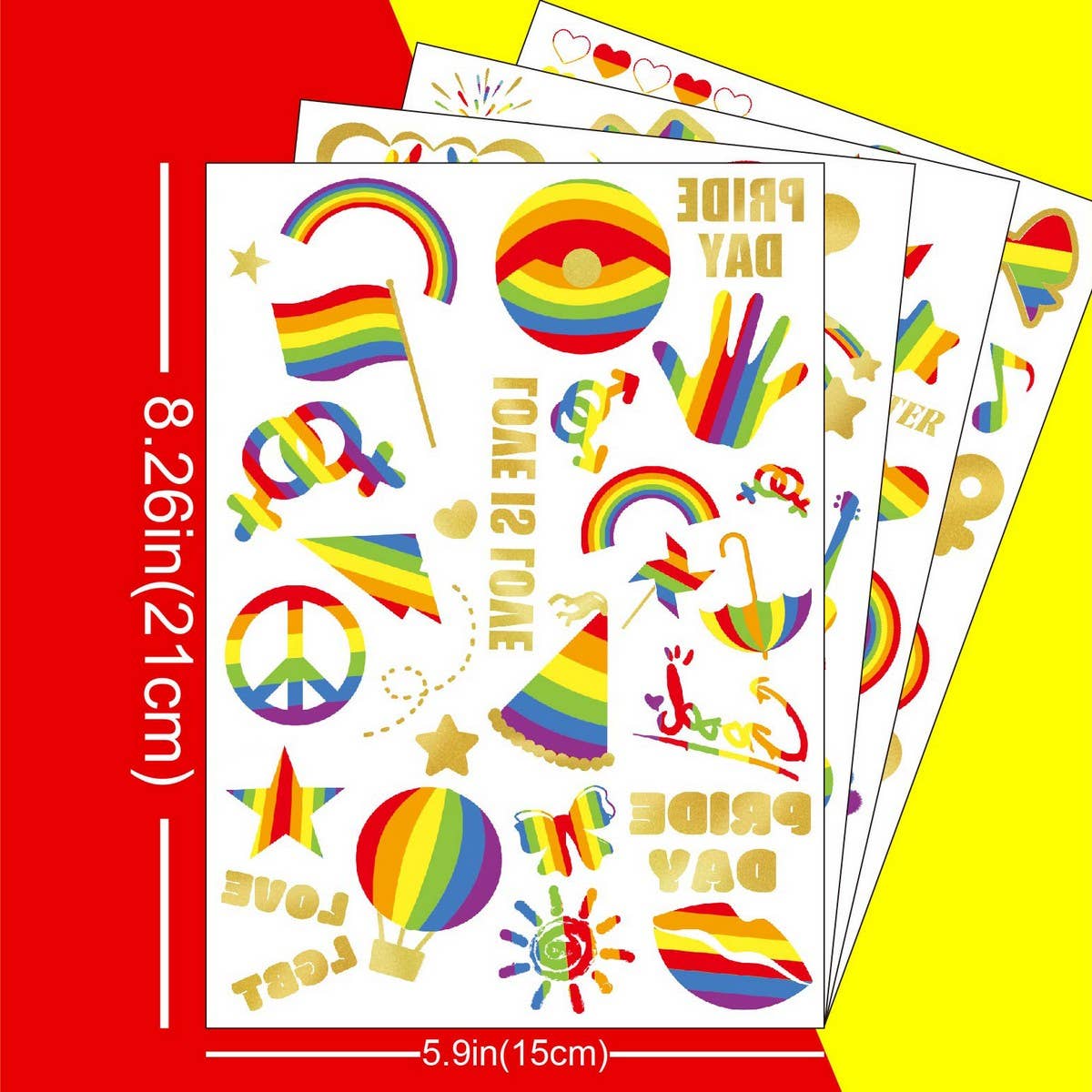 Rainbow Pride Tattoos ??Heart & Metallic Stickers_CWMM8238