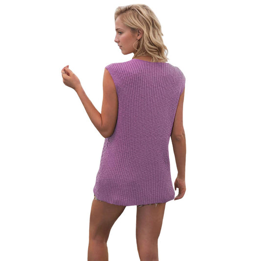 Casual V-neck button up sleeveless knit vest