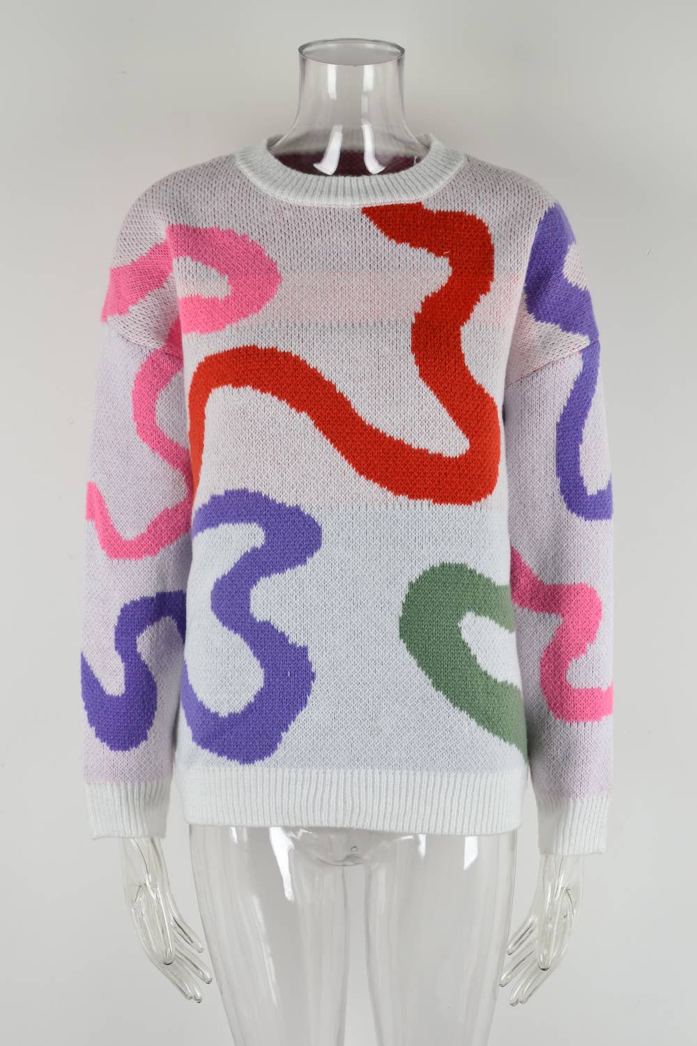 CREW-NECK GEOMETRIC LOOSE PULLOVER SWEATER