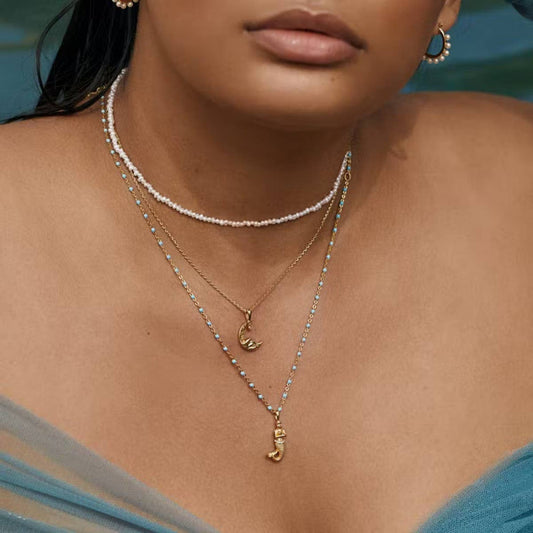 Gold Moon Zircon Pendant Necklace
