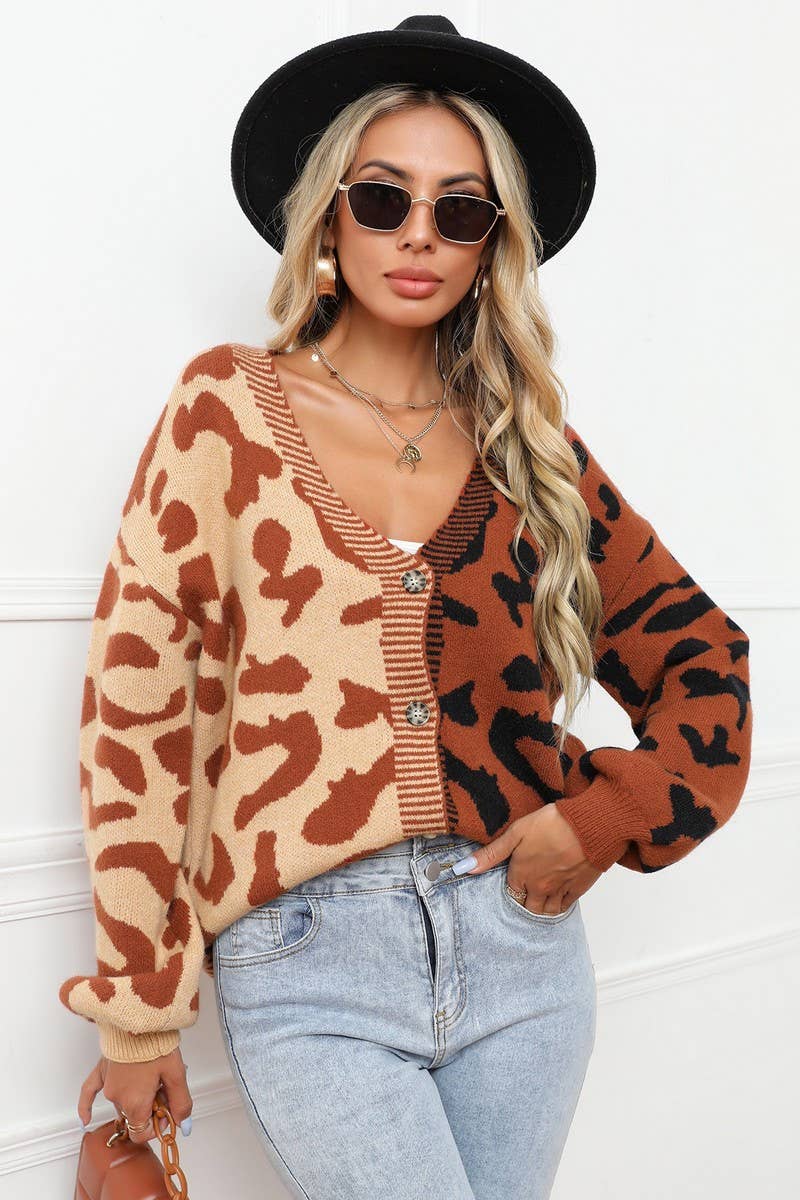 CWOCAL0928_LEOPARD PRINT BUTTON-DOWN KNITTED CARDIGAN