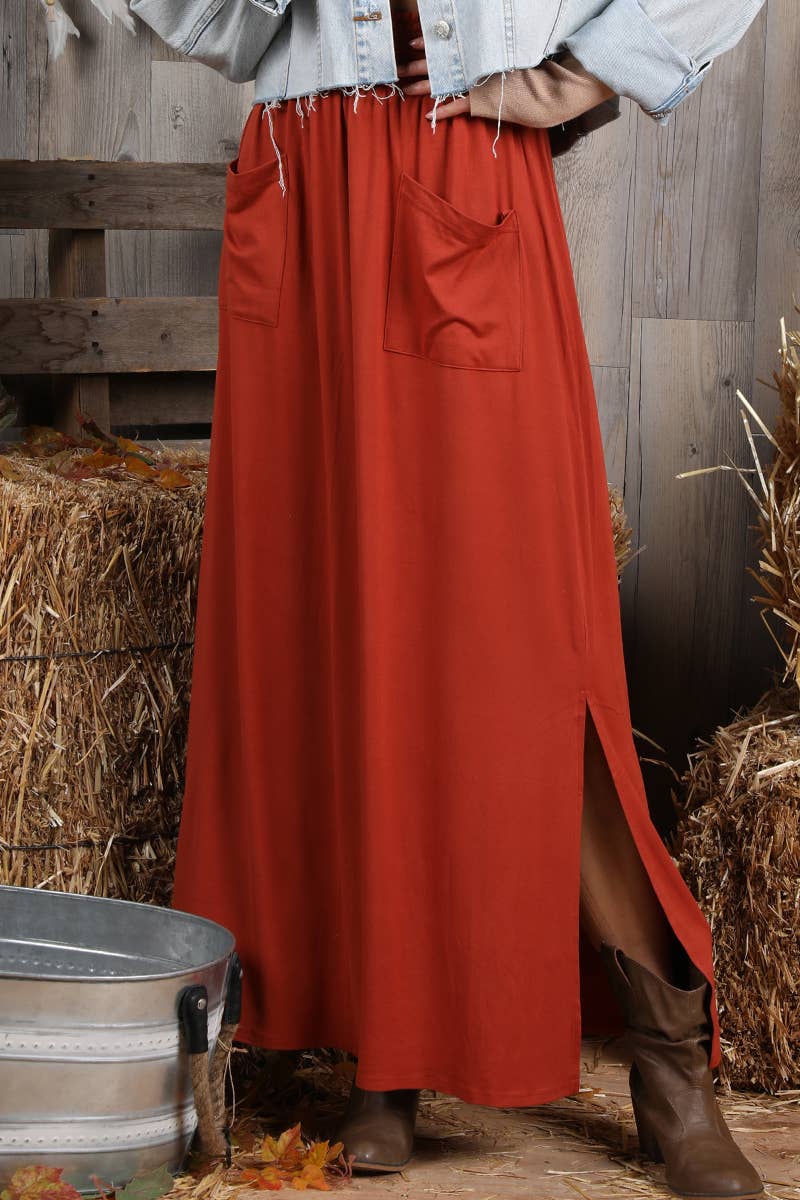 CWBLS089_SMOCKING WAIST DETAILED WITH POCKET AND SLIT SKIRT