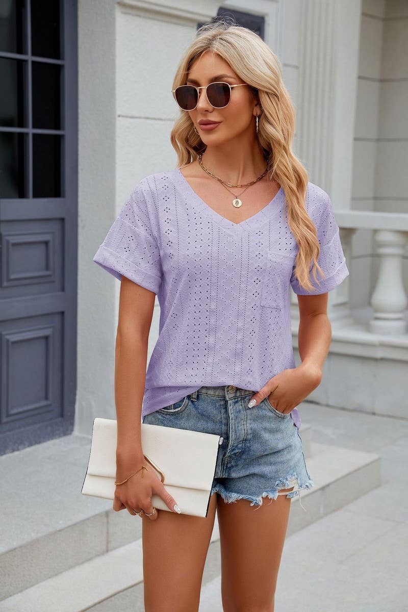 CWTTS0827_V-Neck Short Sleeve Knit Top