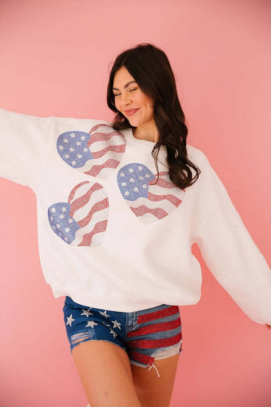 CWTTL1693_AMERICAN FLAG HOT DRILL ROUND NECK LONG SLEEVE TOP