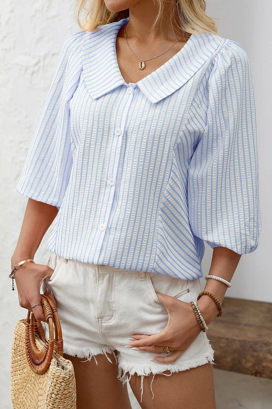 CWTBLS1812_SUMMER LADIES LAPEL SWEET BABYDOLL SHIRT