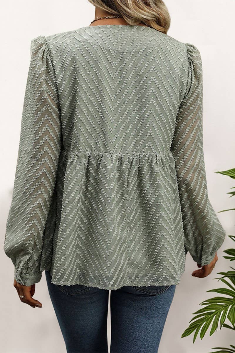 CWTBLL3655_AUTUMN SOLID COLOR LONG SLEEVE JACQUARD SHIRT