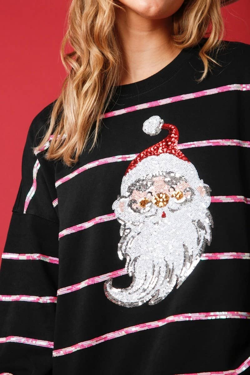 CWTBLL01271_CHRISTMAS SANTA SEQUIN STRIPE SWEATSHIRT