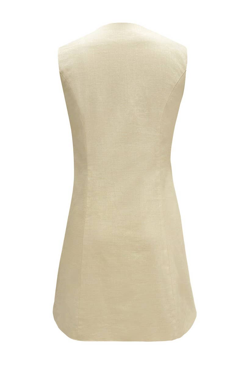 CWDSD8911_ELEGANT SLEEVELESS BUTTON MINI DRESS