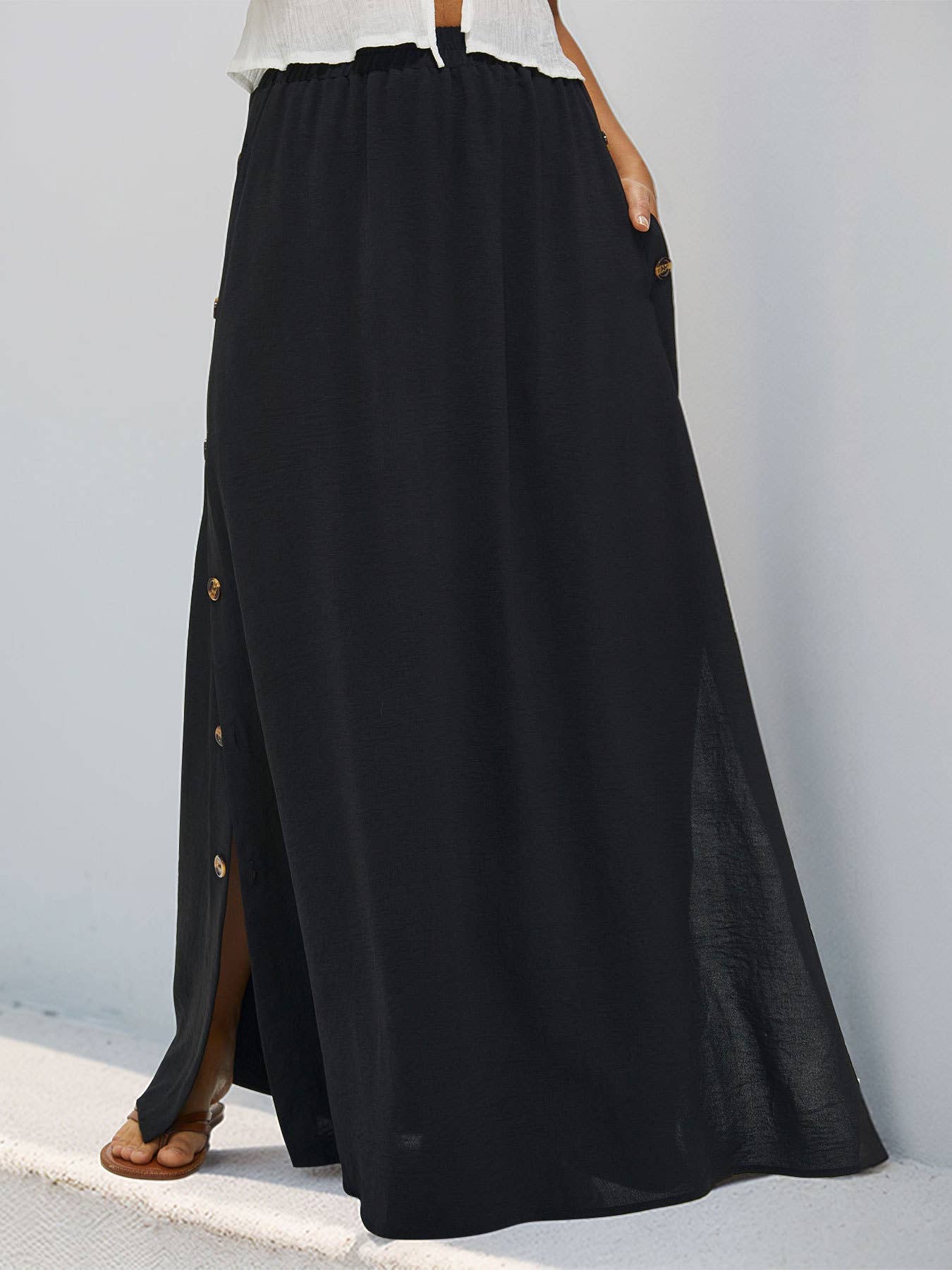 Casual commuting long loose button half skirt