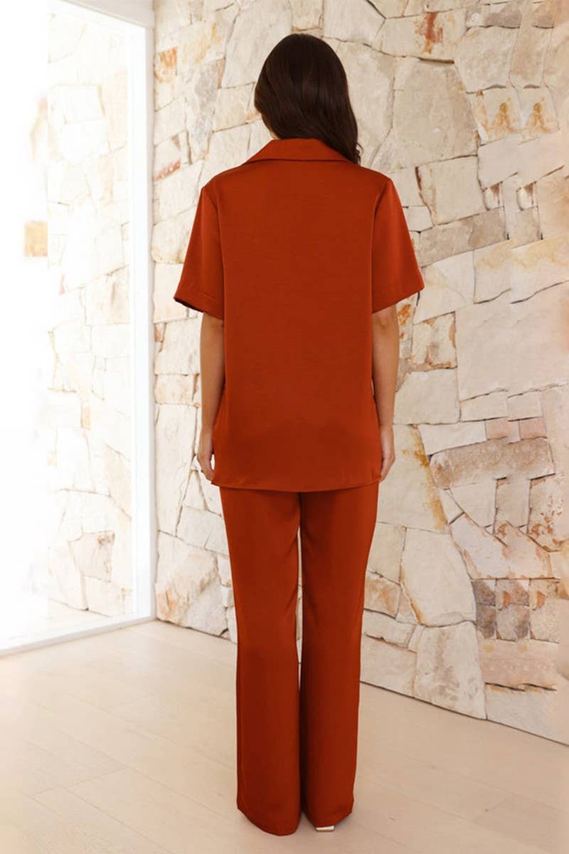 CWSPJ0432_SOLID LAPEL SHORT SLEEVE PAJAMA SET WITH PANTS