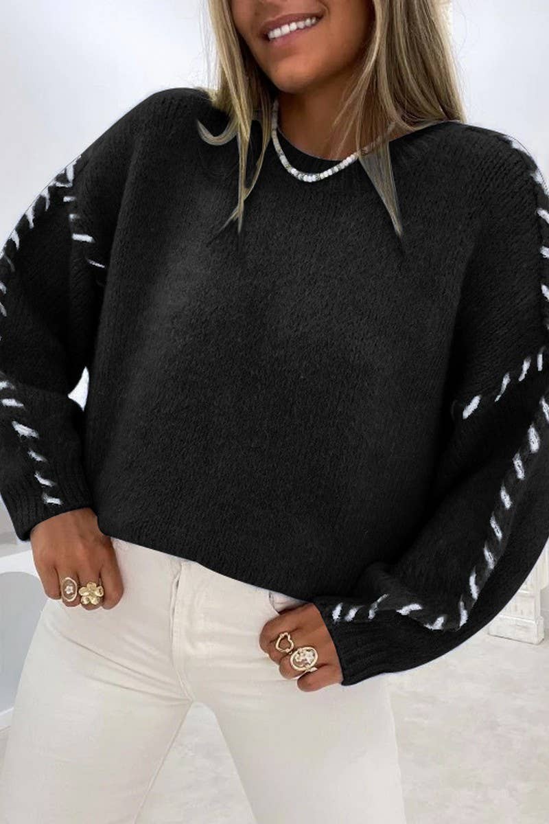 CWOSWL5814_CREW NECK LONG SLEEVE KNIT SWEATER TOP