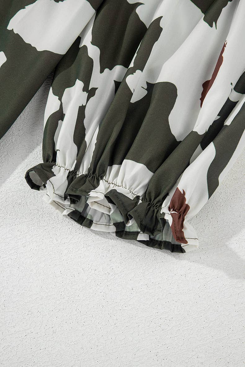 COMMUTER LOOSE V-NECK VINTAGE FLORAL PRINT SHIRT