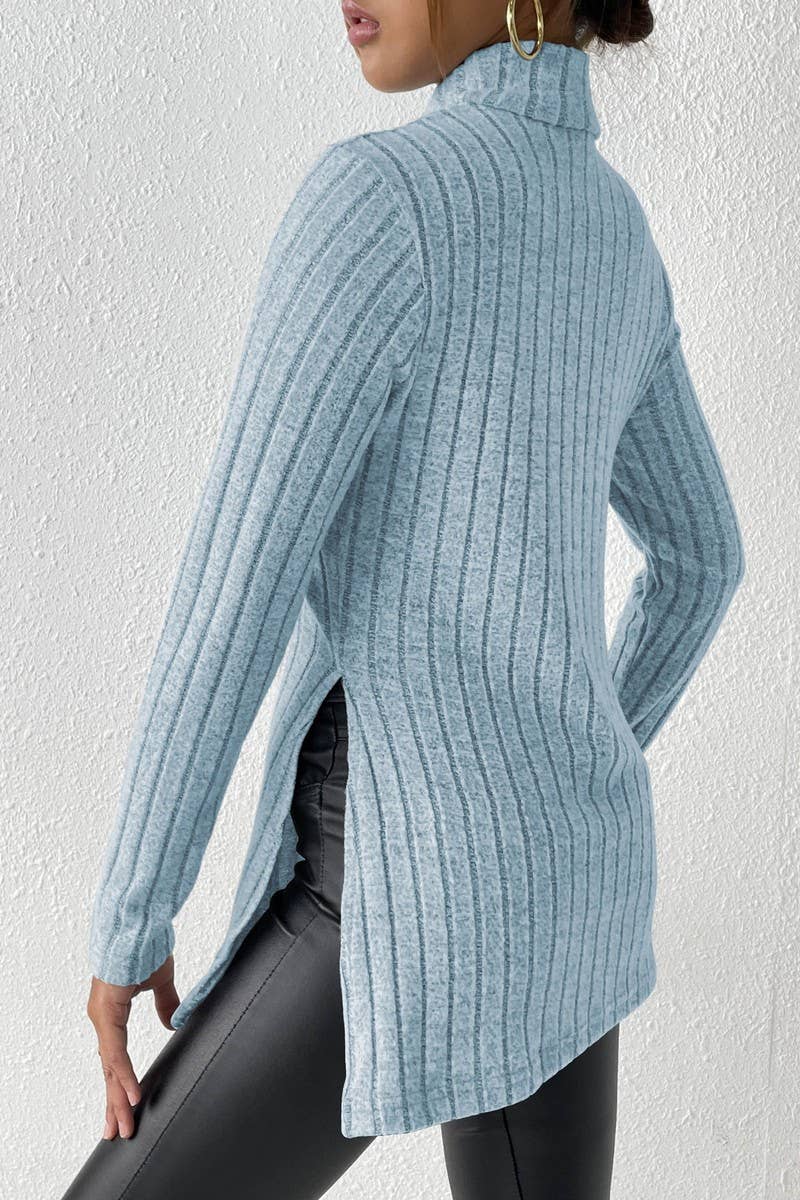 CWTTL1315_Turtle Neck Long Slv With Side Slit Pullover Top