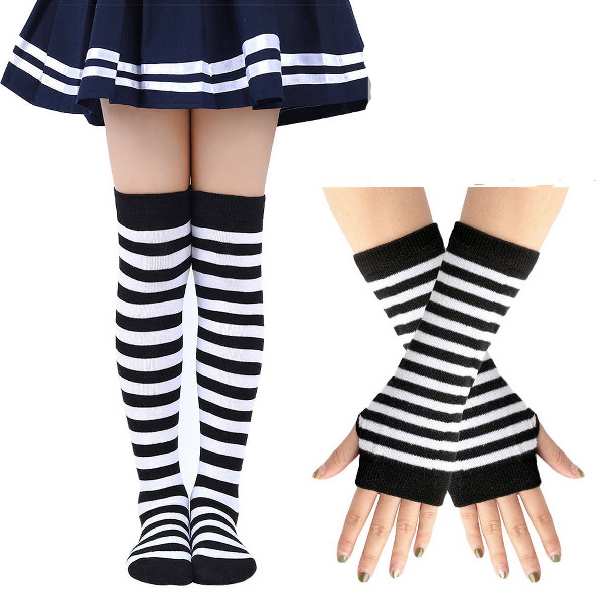CWMM10087_CHRISTMAS STRIPED SOCKS &AMP GLOVES SET