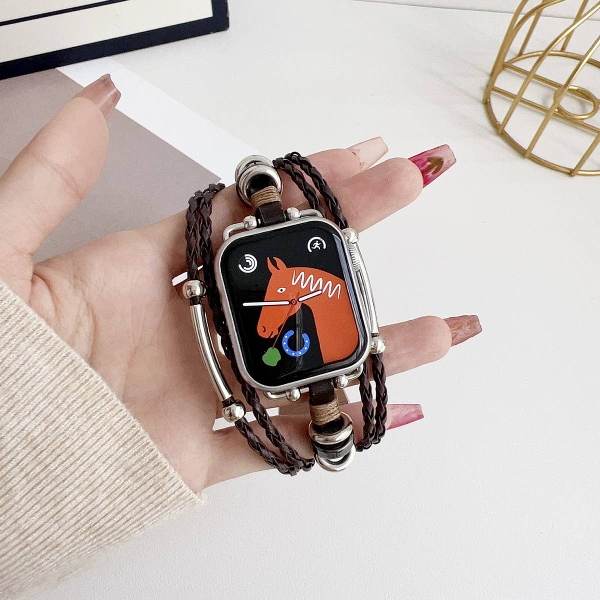 BOHEMIAN STYLE IWATCH9 GENUINE LEATHER WOVEN STRAP_CWWW0067