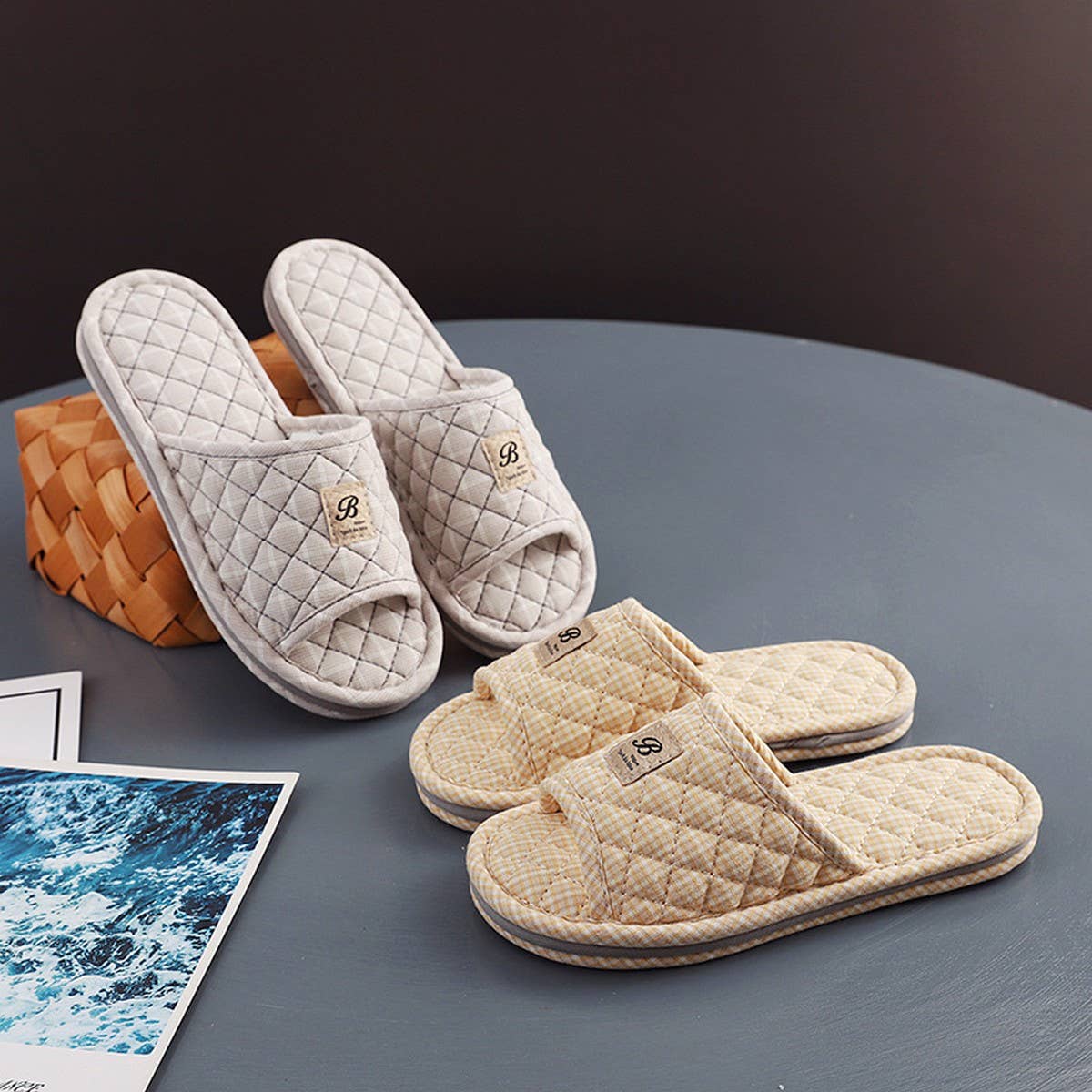 Plaid Cotton Floor Slippers with Thick Sole_CWSHF0190